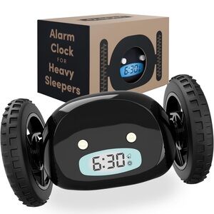 Innovative Black Alarm Clock with Wheels